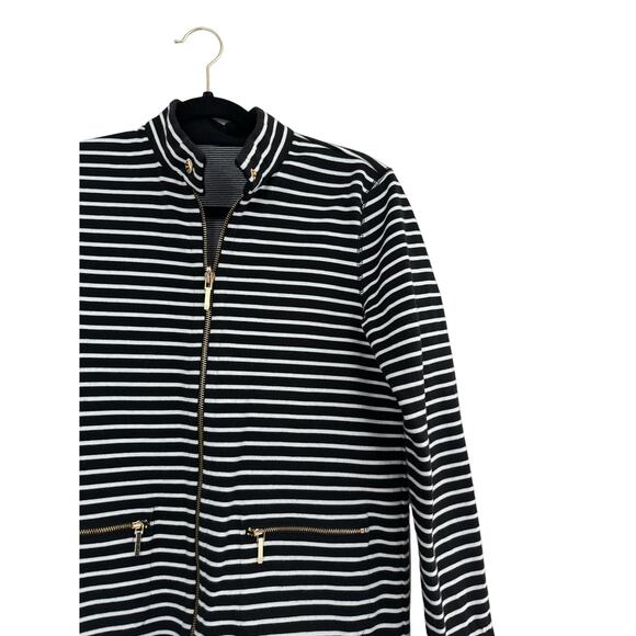Lauren Ralph Lauren Moto Jacket Women’s Small  Striped Jersey Black and White - Picture 6 of 6